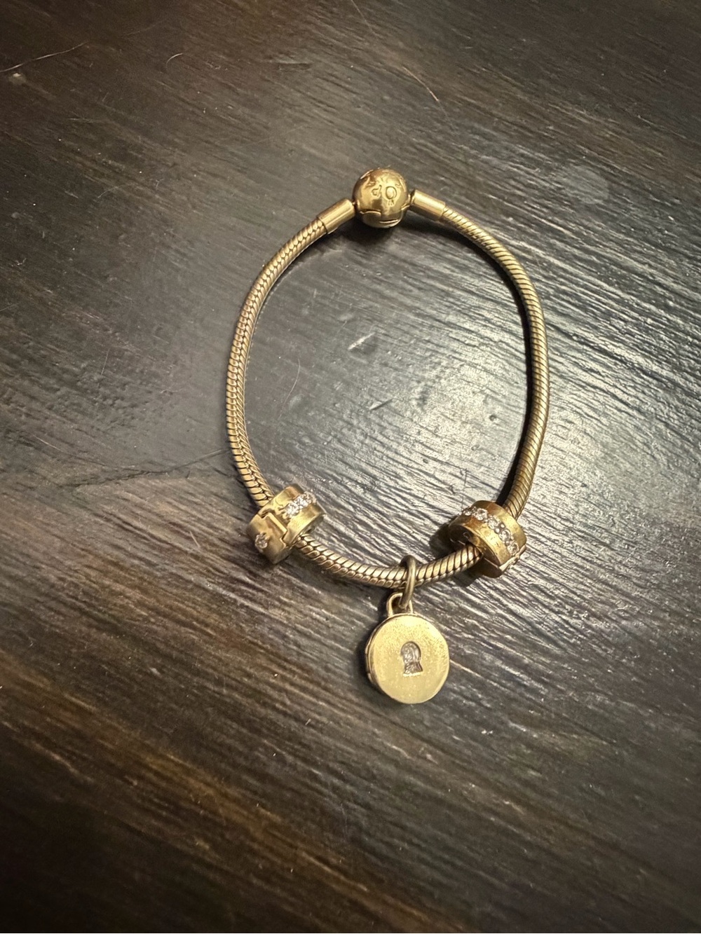 Authentic Pandora 14k Gold-Plated Snake Chain Bracelet Set with Charms (ALE MET)